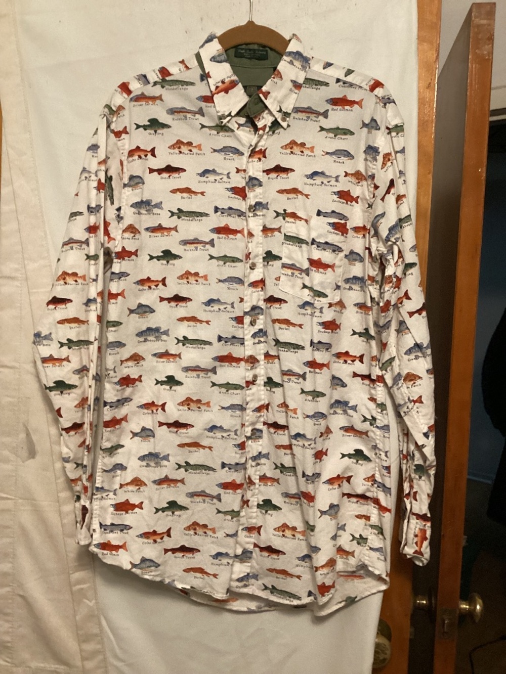 ORVIS single needle tailoring 100% cotton novelty print of fish shirt SZ M